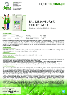 Consommables atelier - Nettoyants - Extrait de javel 9,6%