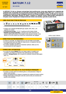 Batteries et accessoires - Chargeurs - Chargeur électronique BATIUM 7-12