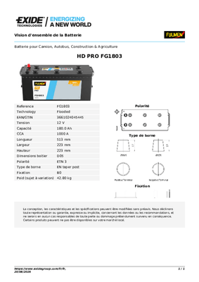 Batteries et accessoires - Batteries - Batterie HD 180 Ah, 1000 A, 12 V
